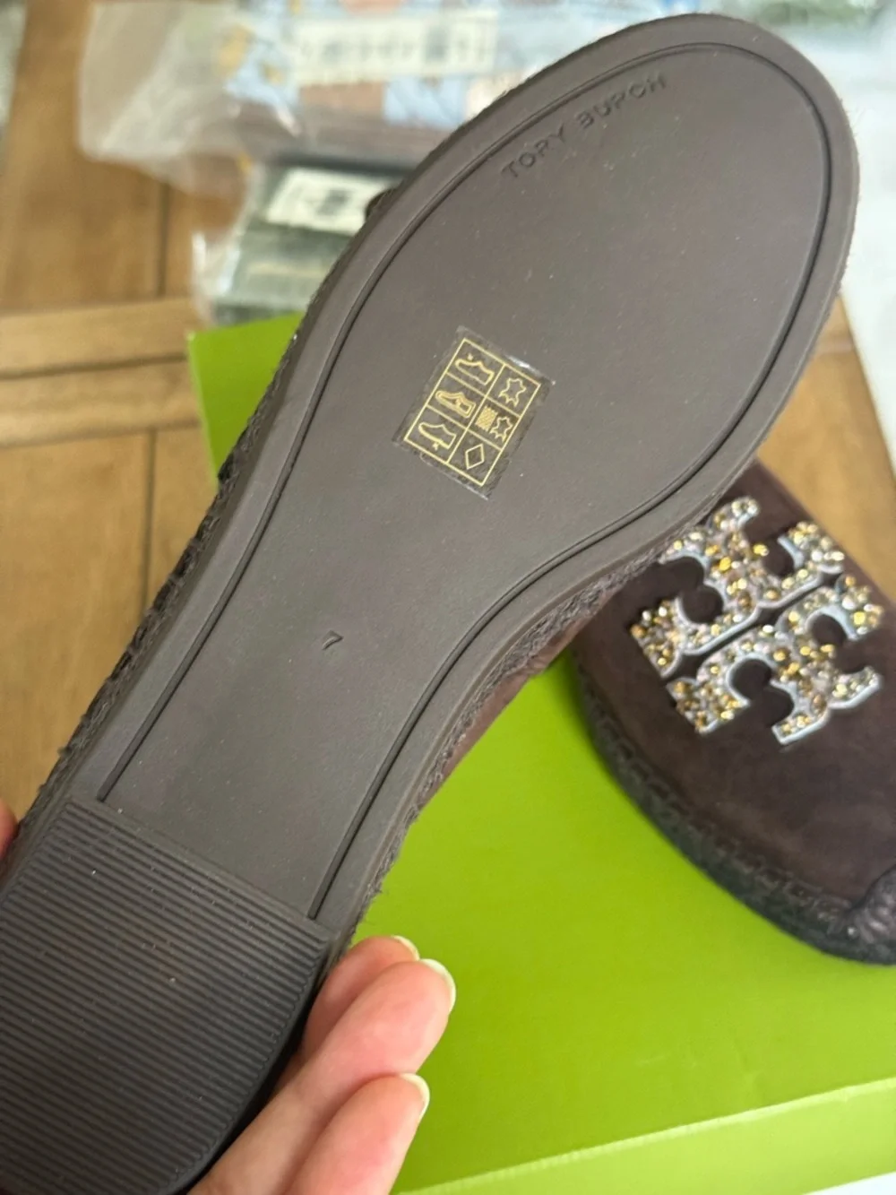 Tory Burch Brown Suede Slip-On Loafers with Crystal Double-T Logo